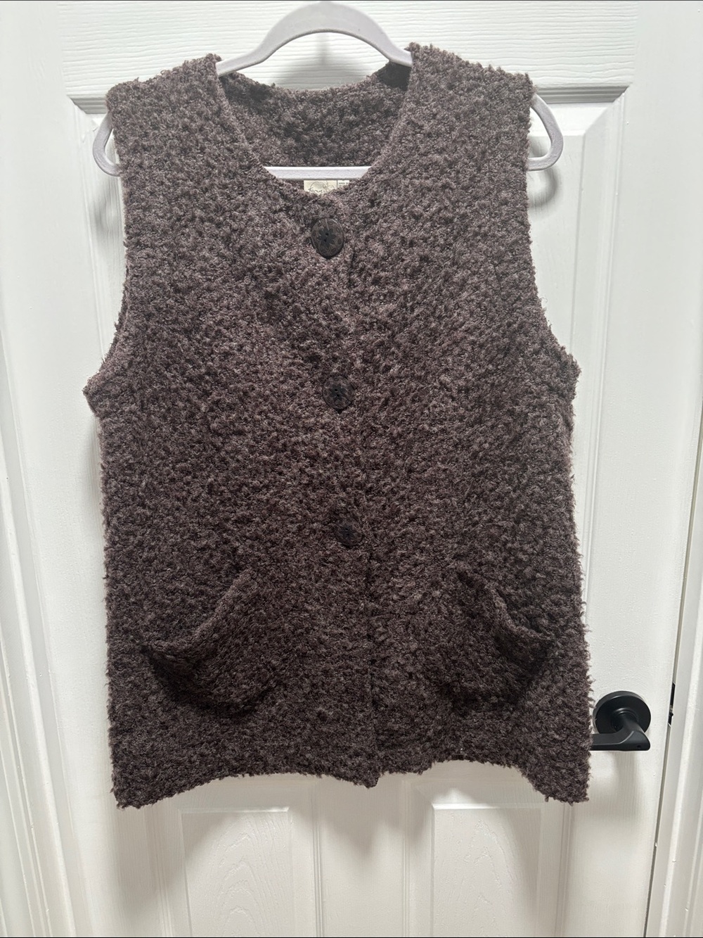 Cozy Dark Brown Bouclé Button-Front Women’s Sweater Vest